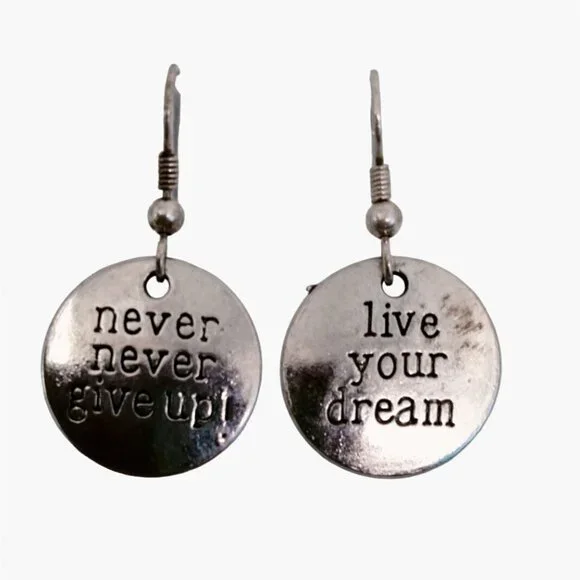 Live your Dream Earring Never give Up Inspiration Pendant Charm Motivation - Picture 1 of 4